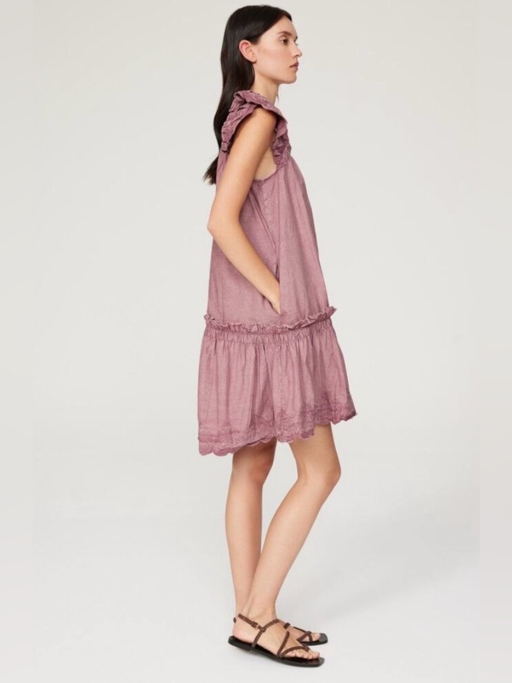 SEA New York Heidi Petal Hearts tiered tunic dress in Rose lined ruffles pockets
